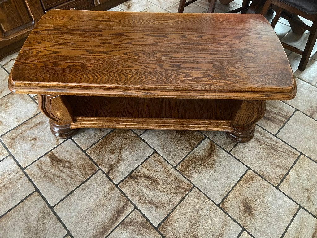 Massief eiken salontafel, Ophalen, Gebruikt, 100 tot 150 cm, Eikenhout