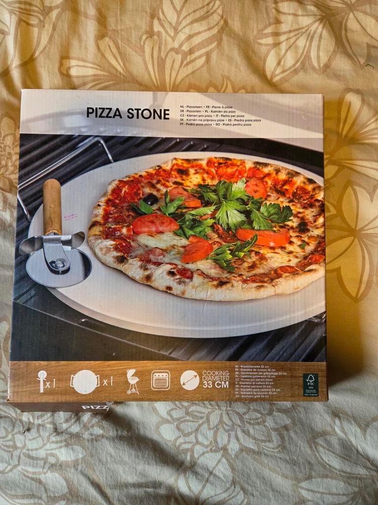 Nieuwe Pizzasteen met Snijder - Perfect voor Oven & BBQ, Beige, Overige typen, Nieuw, Ophalen of Verzenden