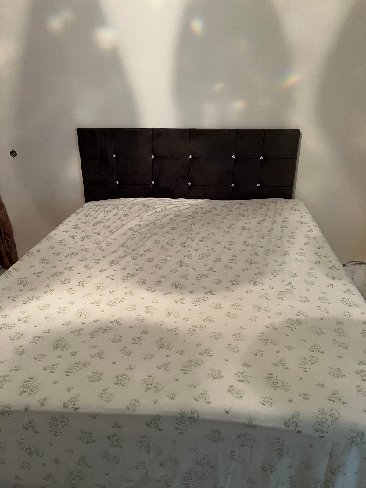 Tweepersoonsbed met gestoffeerd hoofdbord 160x200, Ophalen, Gebruikt, Zwart, Tweepersoons