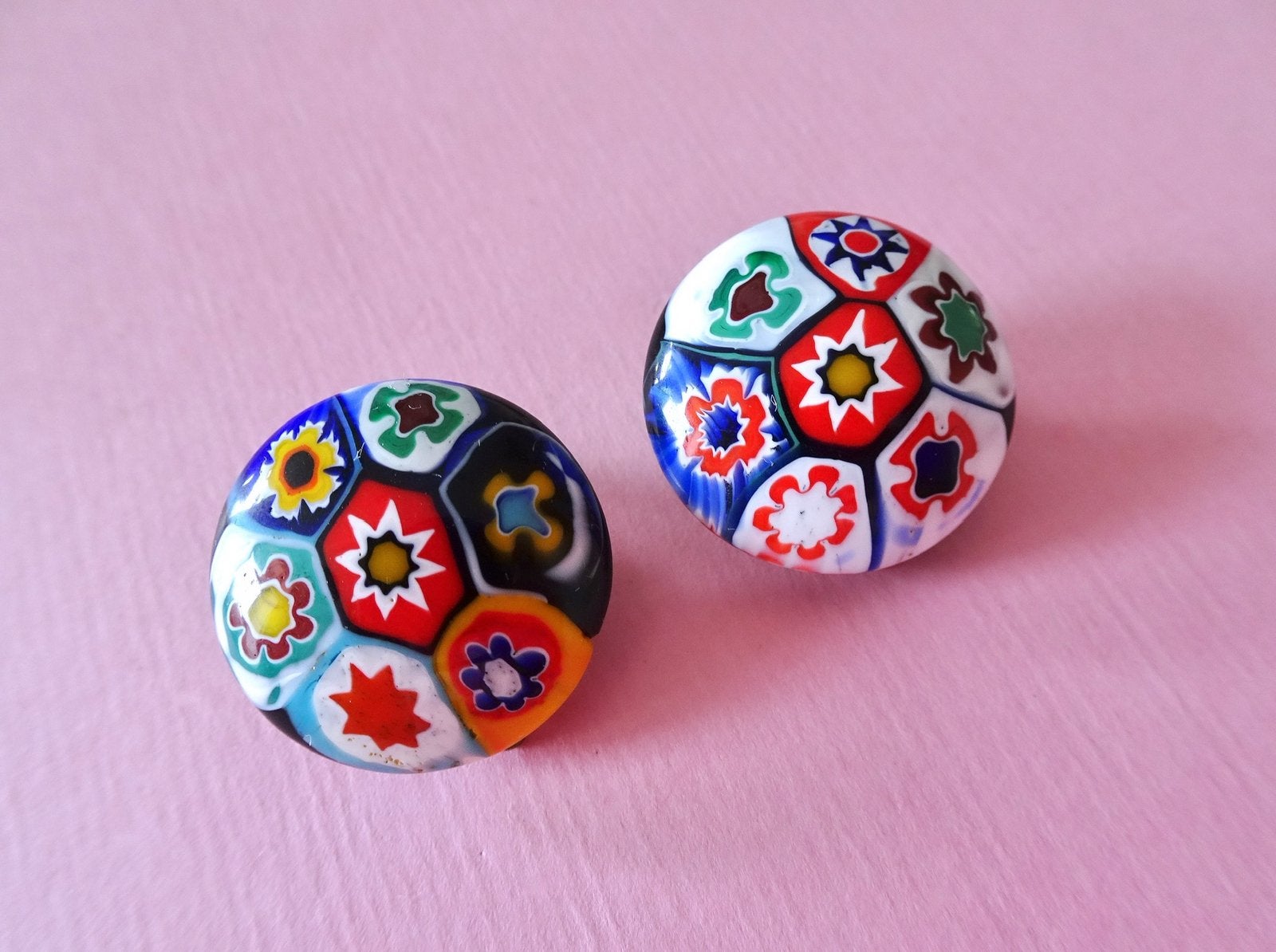 jwg Vintage 40s mille fiori murano glas oorbellen gekleurd, Verzenden, Overige materialen, Oorbellen