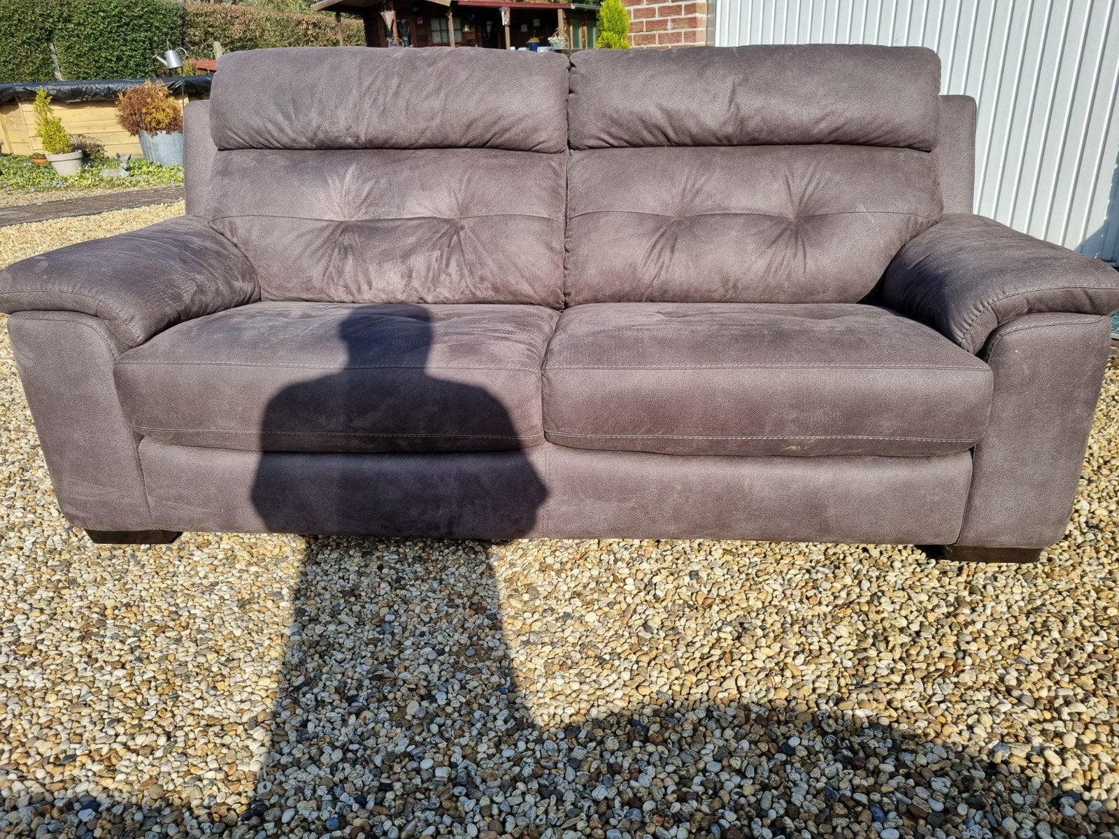 2-zits bruin stoffen bank., Ophalen, Gebruikt, Minder dan 75 cm, 150 tot 200 cm