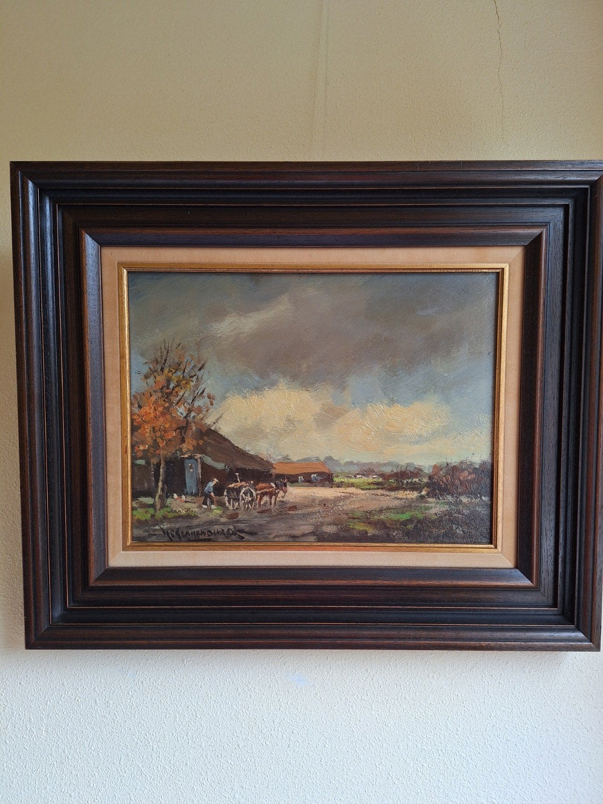 Landelijke voorstelling H.C. Kranenburg (1917-1997), Doek, Realistisch, Ophalen of Verzenden, Landschap