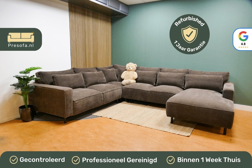 Grote U Bank Bruin Woonsquare [Refurbished], -, -, Hoekbank, 300 cm of meer