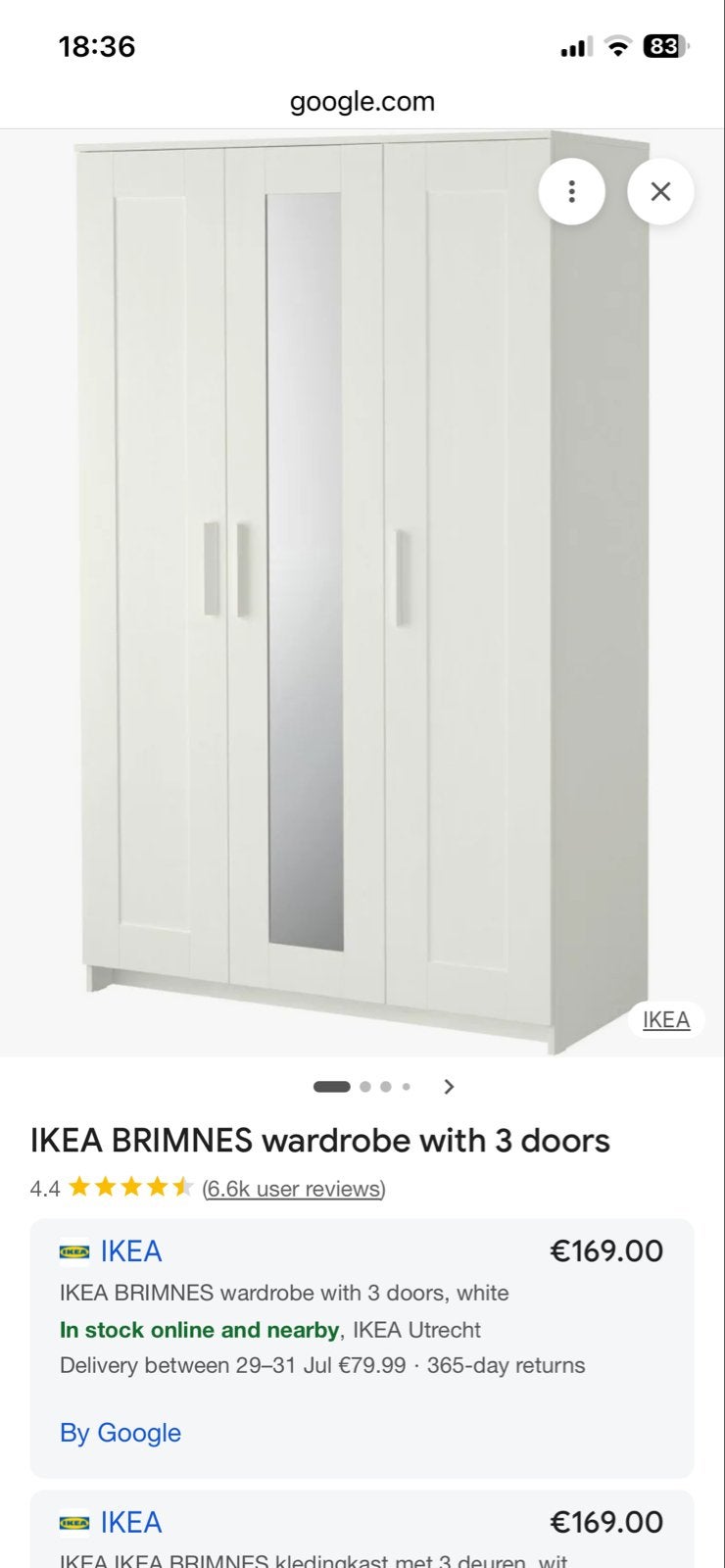 IKEA BRIMNES kledingkast met 3 deuren, wit, Huis en Inrichting, Kasten | Kledingkasten, Ophalen, 100 tot 150 cm, Zo goed als nieuw