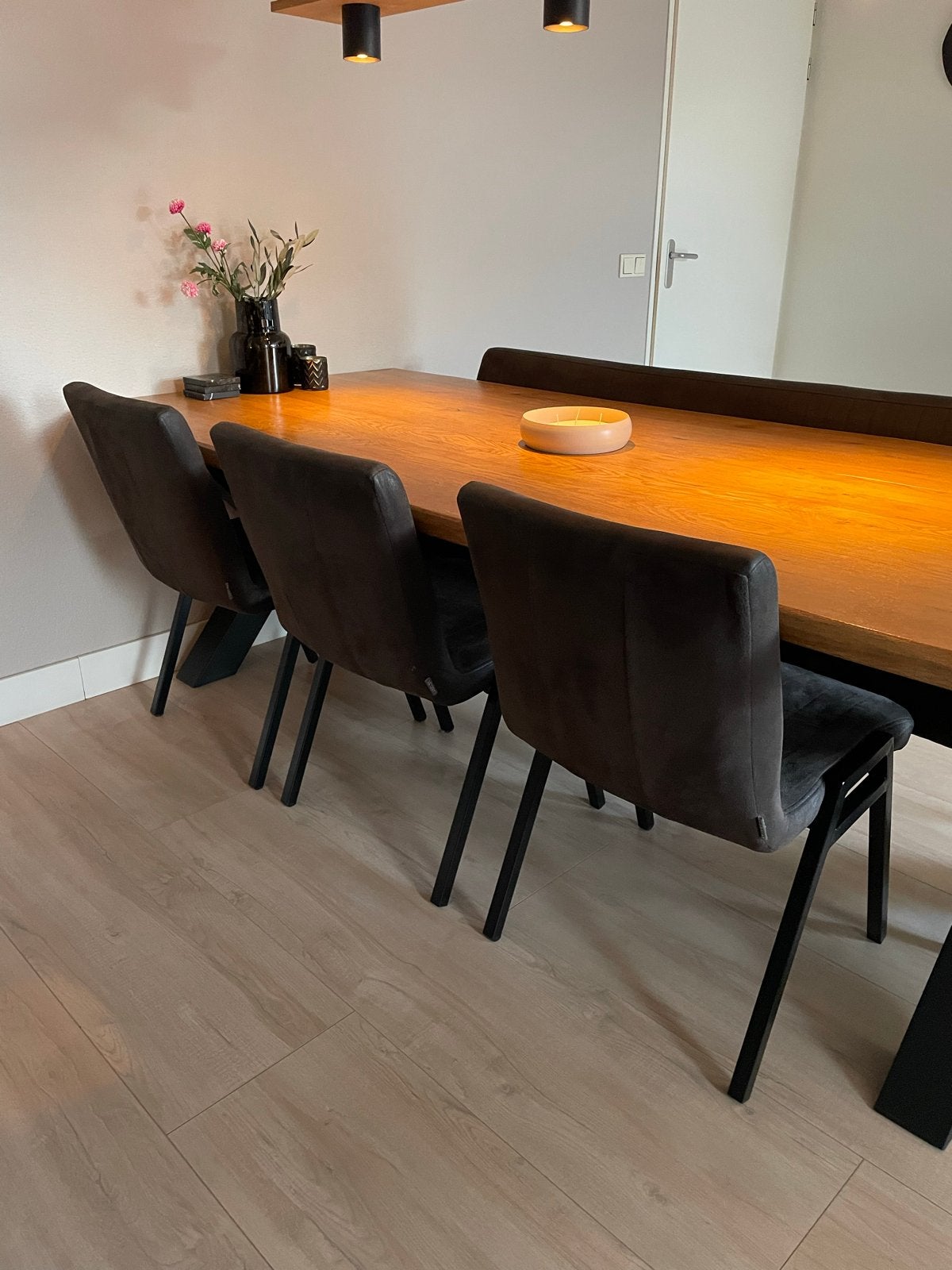 3 stoelen en eetbank, Huis en Inrichting, Stoelen, Ophalen, Gebruikt, Overige kleuren, Drie