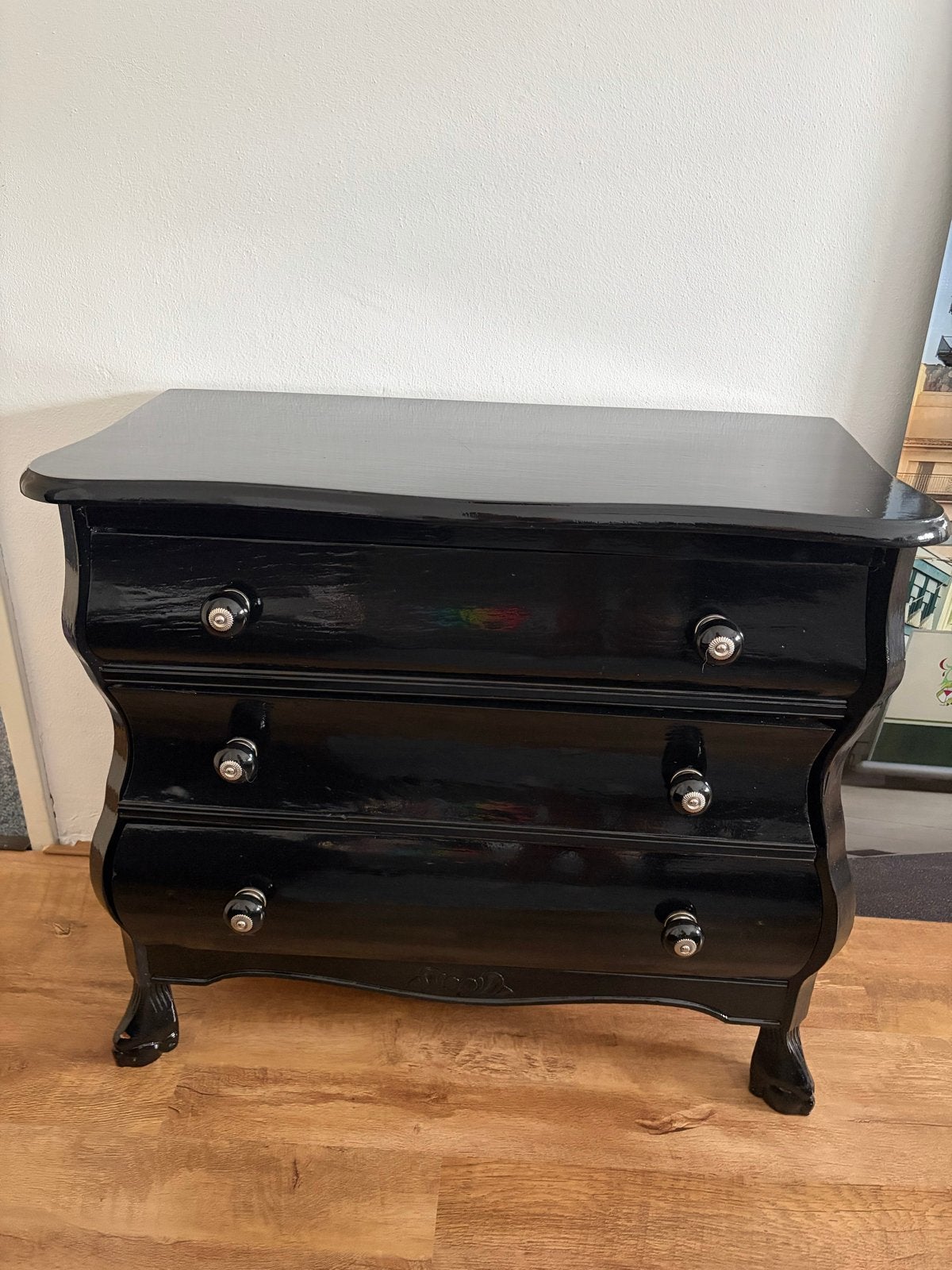Zwart gelakte commode met 3 laden, Huis en Inrichting, Kasten | Ladekasten, Ophalen, Gebruikt, 50 tot 100 cm, 3 of 4 laden
