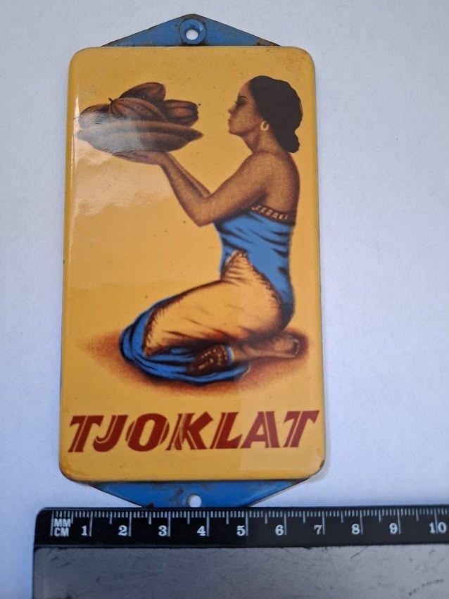 tjoklat bordje emalje, Ophalen of Verzenden, Gebruikt, Reclamebord