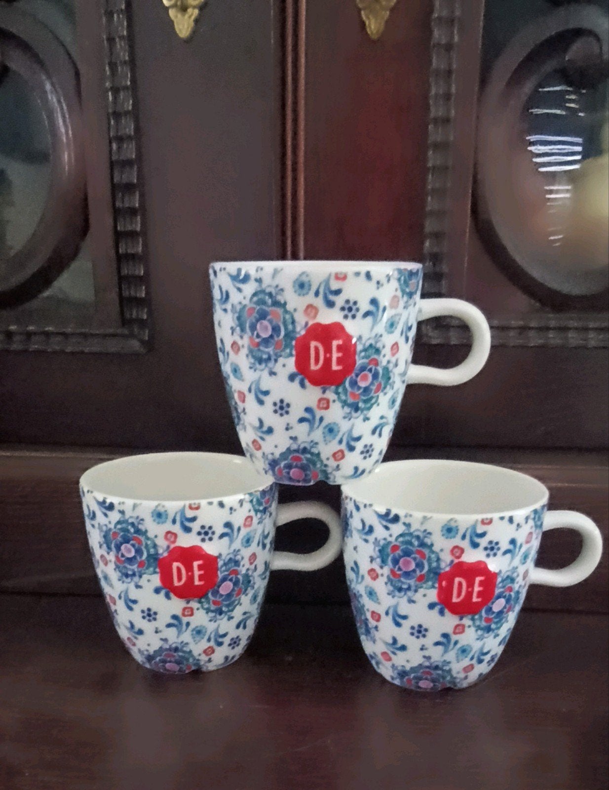 3x Douwe Egberts mokken - Dutch Indigo "Vintage Tiles" (Niko, Ophalen of Verzenden