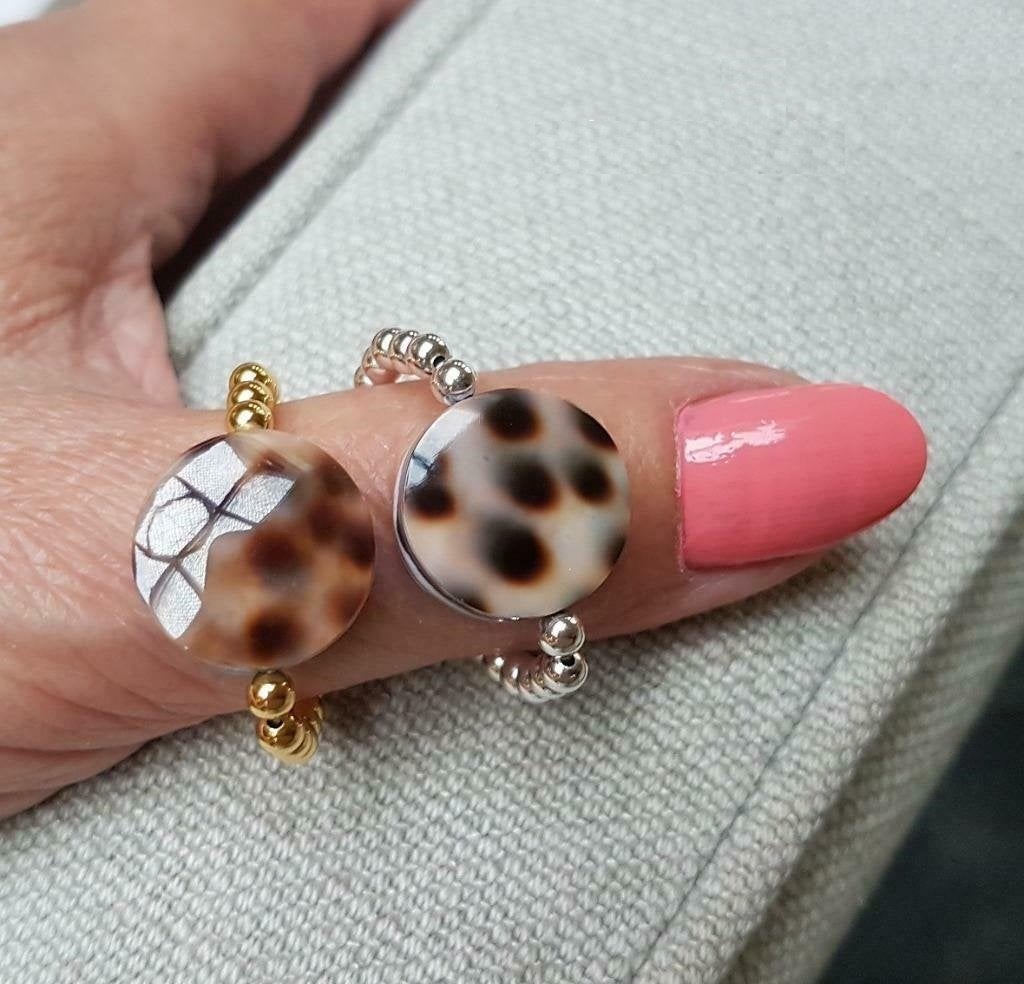 925 Sterling Zilveren Tiger Schelp Ring, Sieraden, Tassen en Uiterlijk, Ringen, Verzenden, Nieuw, 17 tot 18, Met edelsteen