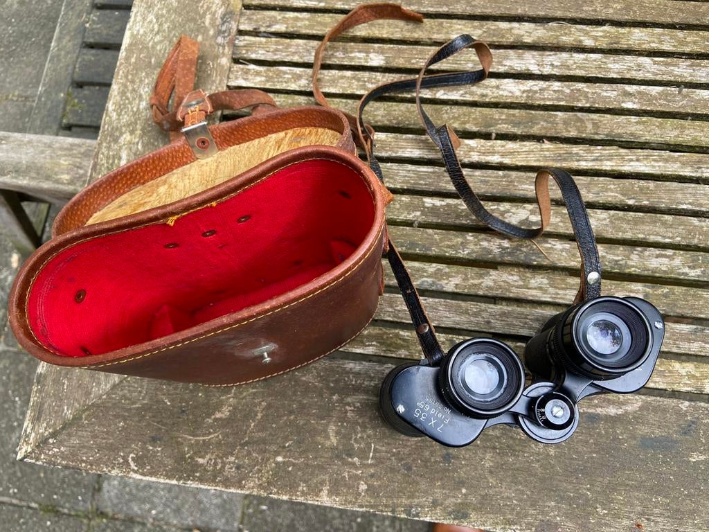 Vintage Alpina Verrekijker 7x35 met Leren Tas, Ophalen, Gebruikt, Minder dan 8x, Porro (met knik)