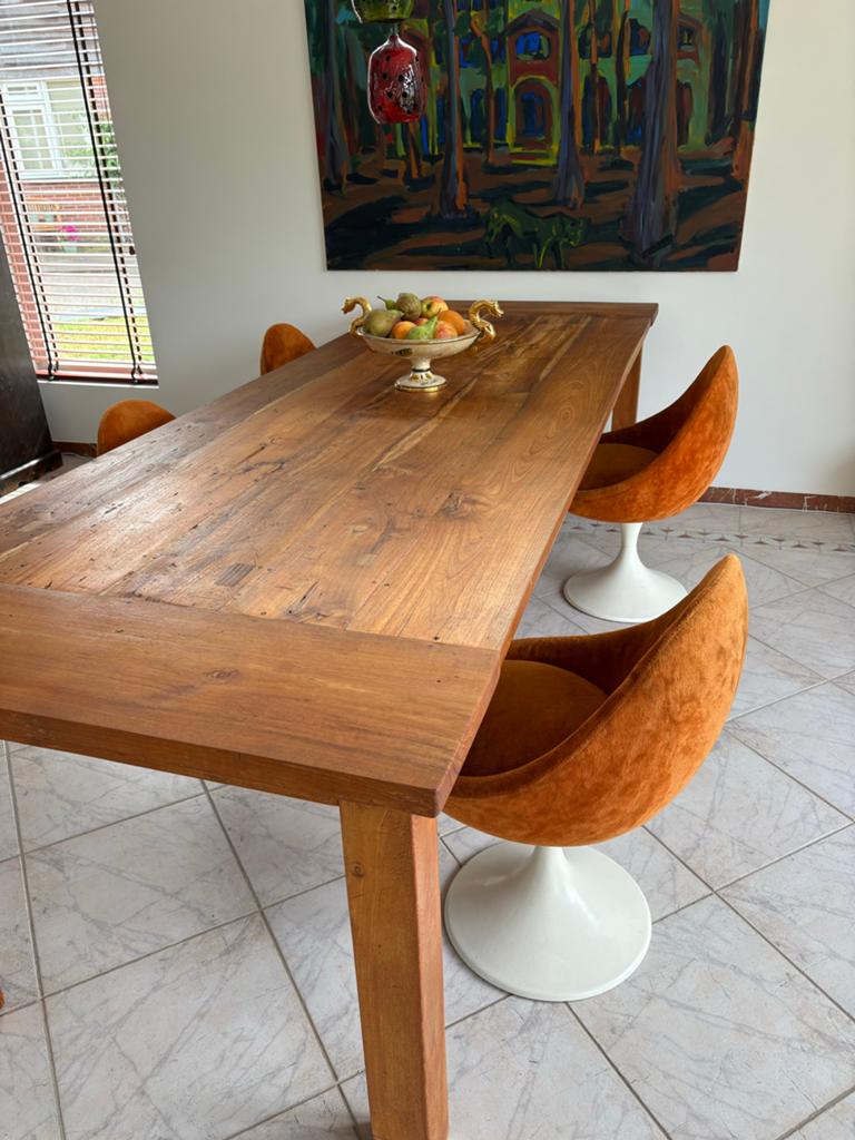 Robuuste teakhouten eettafel 280  x 100 met karakter, Huis en Inrichting, Tafels | Eettafels, Teakhout, 200 cm of meer, Zo goed als nieuw