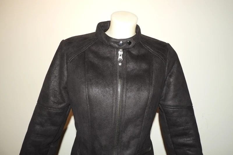 Marccain prachtige lammy look jas zwart stoere uitstraling, Verzenden, Zwart, Zo goed als nieuw, Maat 36 (S)