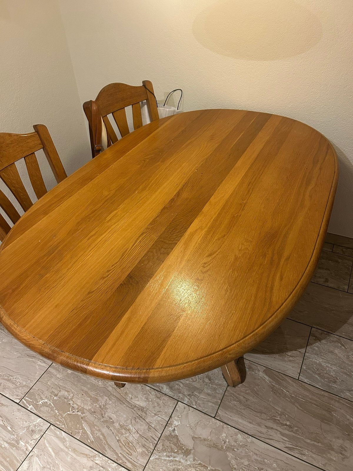 Ovale eettafel van eikenhout, Huis en Inrichting, Tafels | Eettafels, Ophalen, Gebruikt, Eikenhout, 50 tot 100 cm