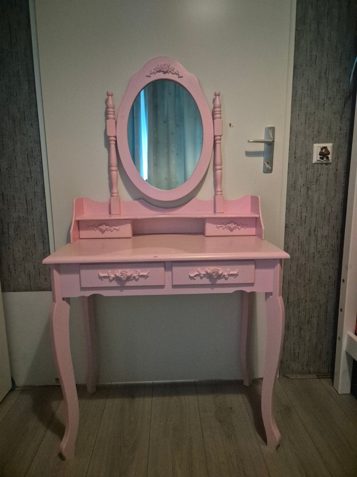 Roze kaptafel met spiegel, Ophalen, Gebruikt, 50 tot 100 cm, Kinderlijk, Romantisch