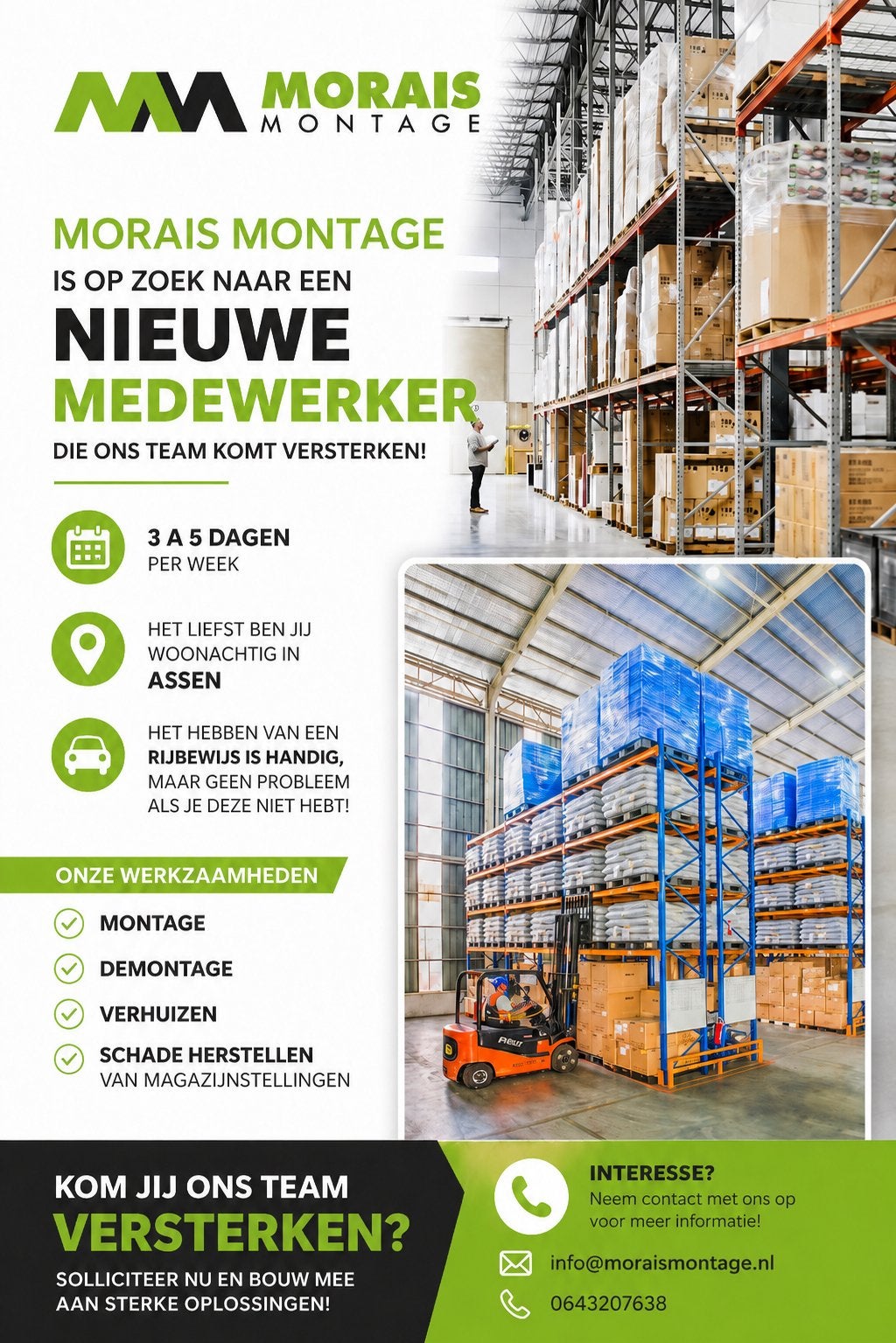Moraismontage zoekt een collega, Vacatures, Vacatures | Overige Vacatures, Overige niveaus, Starter, Overige vormen, Overige uren