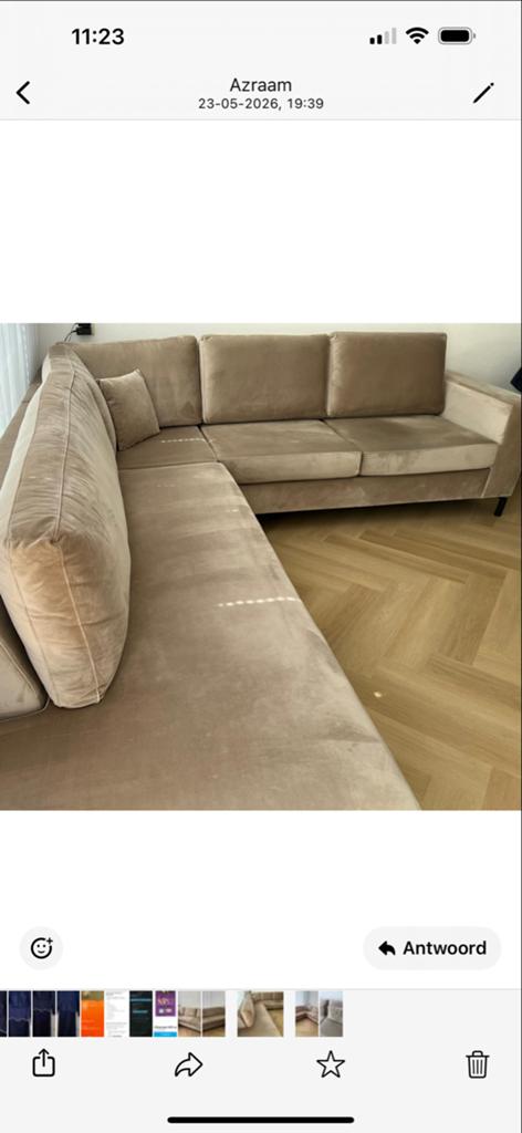 Moderne hoekbank in zandkleur 2.75*2.75 zo goed a nieuw, Huis en Inrichting, Banken | Bankstellen, Ophalen, 250 tot 300 cm, Hoekbank