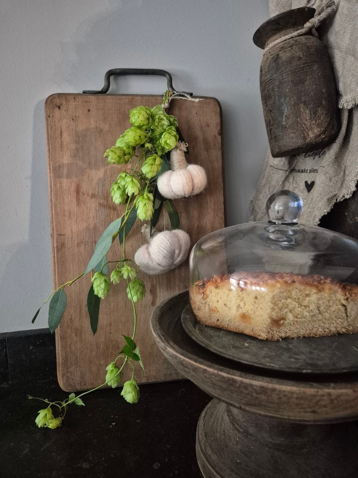 Decoratieve toef met wollen pompoenen, hop en eucalyptus, Meerkleurig, Nieuw, Ophalen of Verzenden, Landelijk