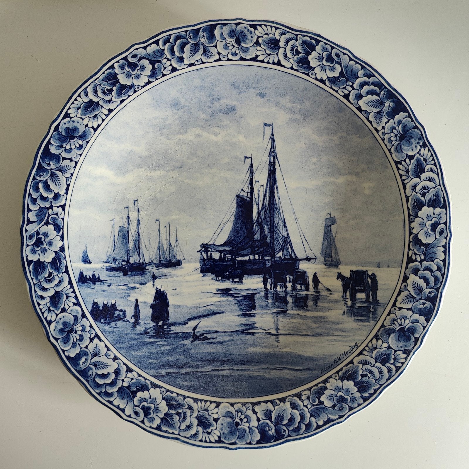 Delfts Blauw wandbord Westraven H.W.Mesdag, Antiek en Kunst, Antiek | Wandborden en Tegels, Ophalen