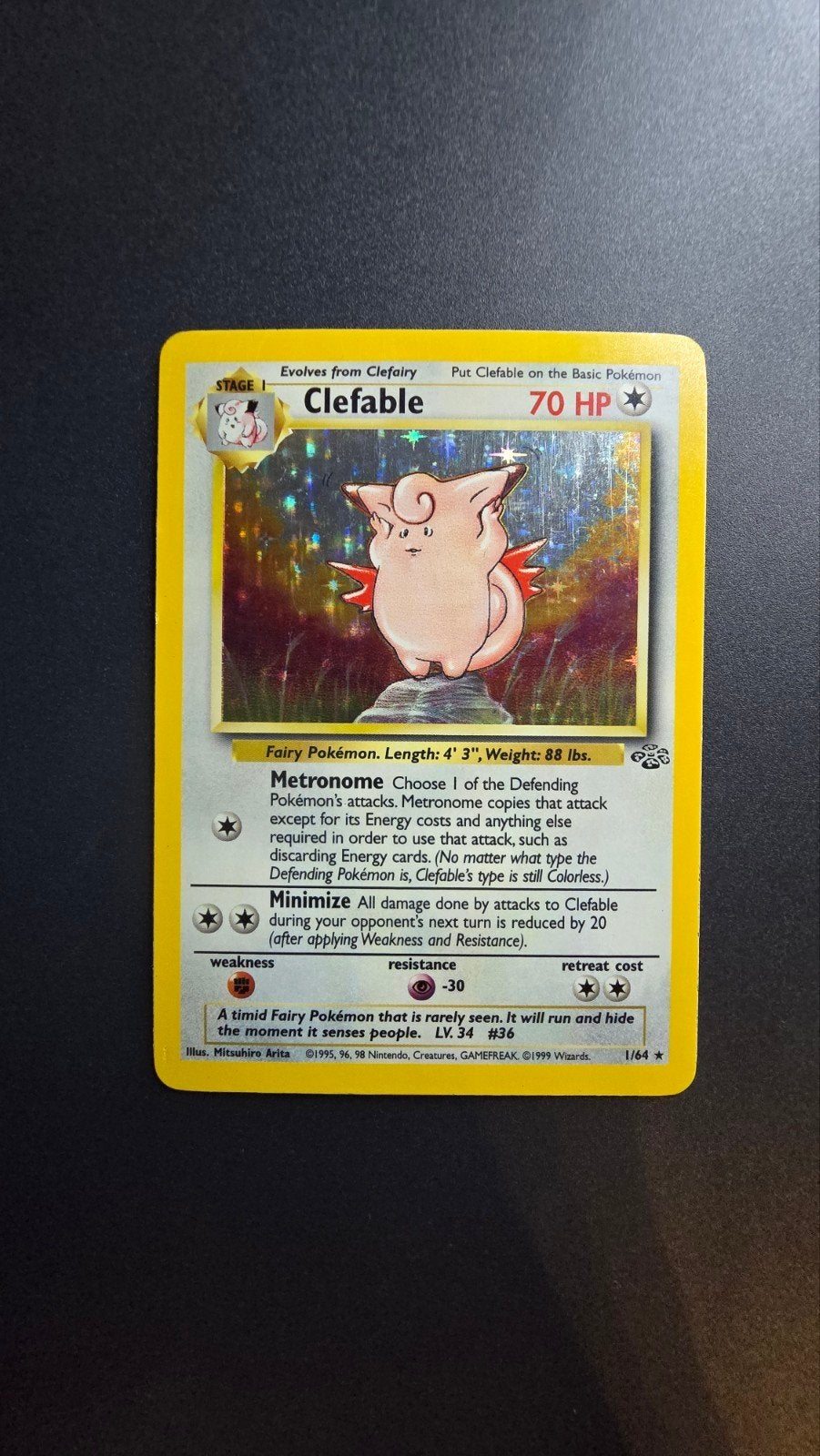 Oude Holo Pokémon kaart Clefable 1/64, Ophalen of Verzenden