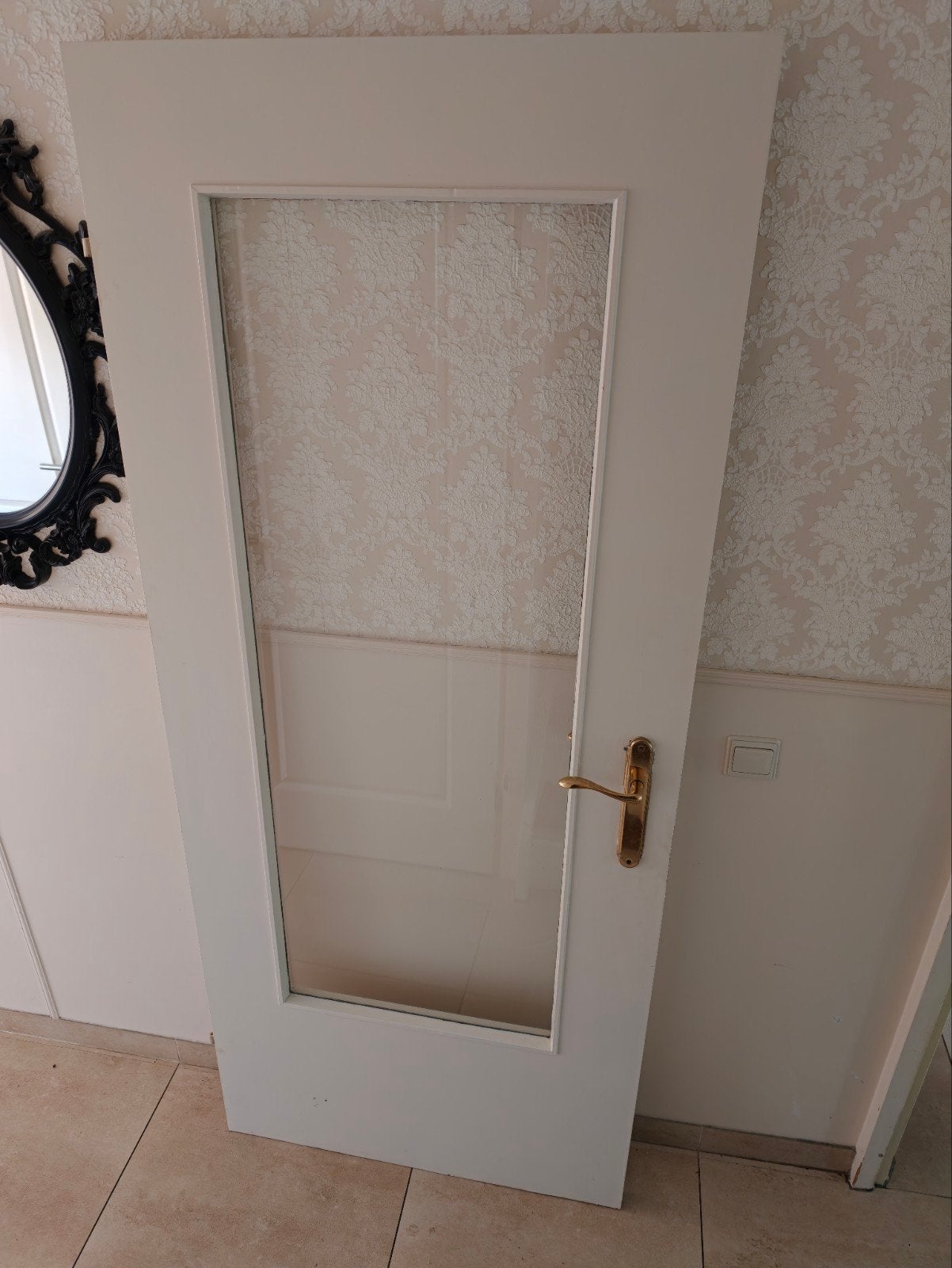 Witte binnendeur met glas en goudkleurige klink, Ophalen of Verzenden