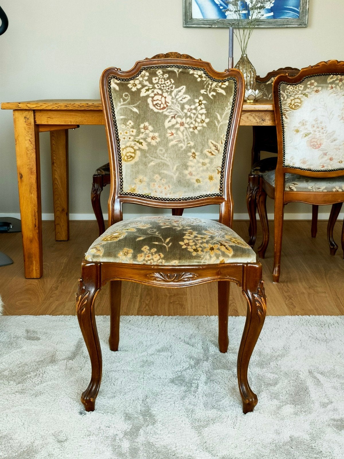 Set van 4 Antieke Eetkamerstoelen met Bloemmotief, Ophalen