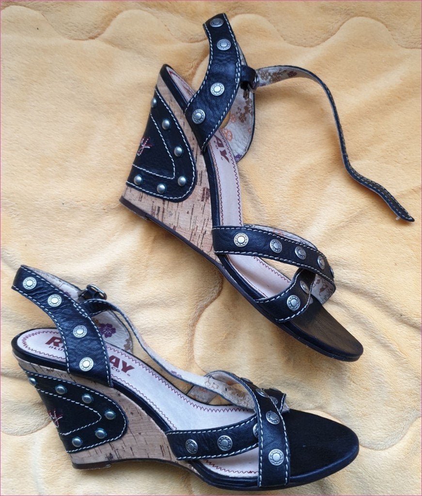 REPLAY zwarte leren sandalen met sleehak maat 38 zgan, Zwart, Replay, Zo goed als nieuw, Sandalen of Muiltjes