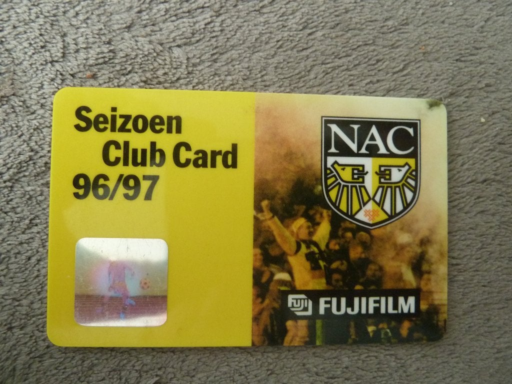Seizoenclubcard NAC1996/97 Blauwe achterkant Spelersvrouwen, Ophalen of Verzenden, Gebruikt, NAC Breda, Overige typen