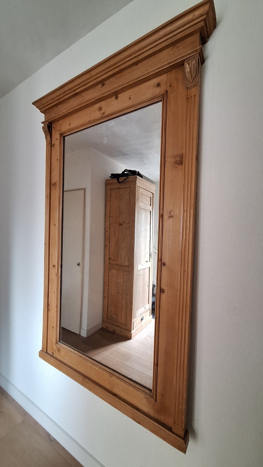 Antiek grenen houten spiegel - 98x168 cm, Ophalen, Rechthoekig, 50 tot 100 cm, 150 tot 200 cm
