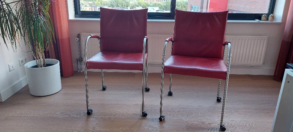 6 stuks eetkamer stoelen op wielen, Huis en Inrichting, Stoelen, Ophalen, Gebruikt, Vijf, Zes of meer stoelen, Leer