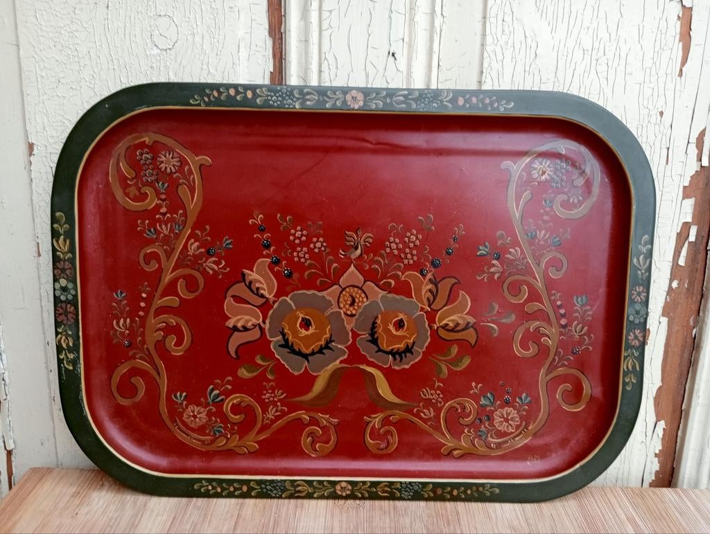 Metalen dienblad met Hindeloopen beschildering, Antiek en Kunst, Ophalen of Verzenden