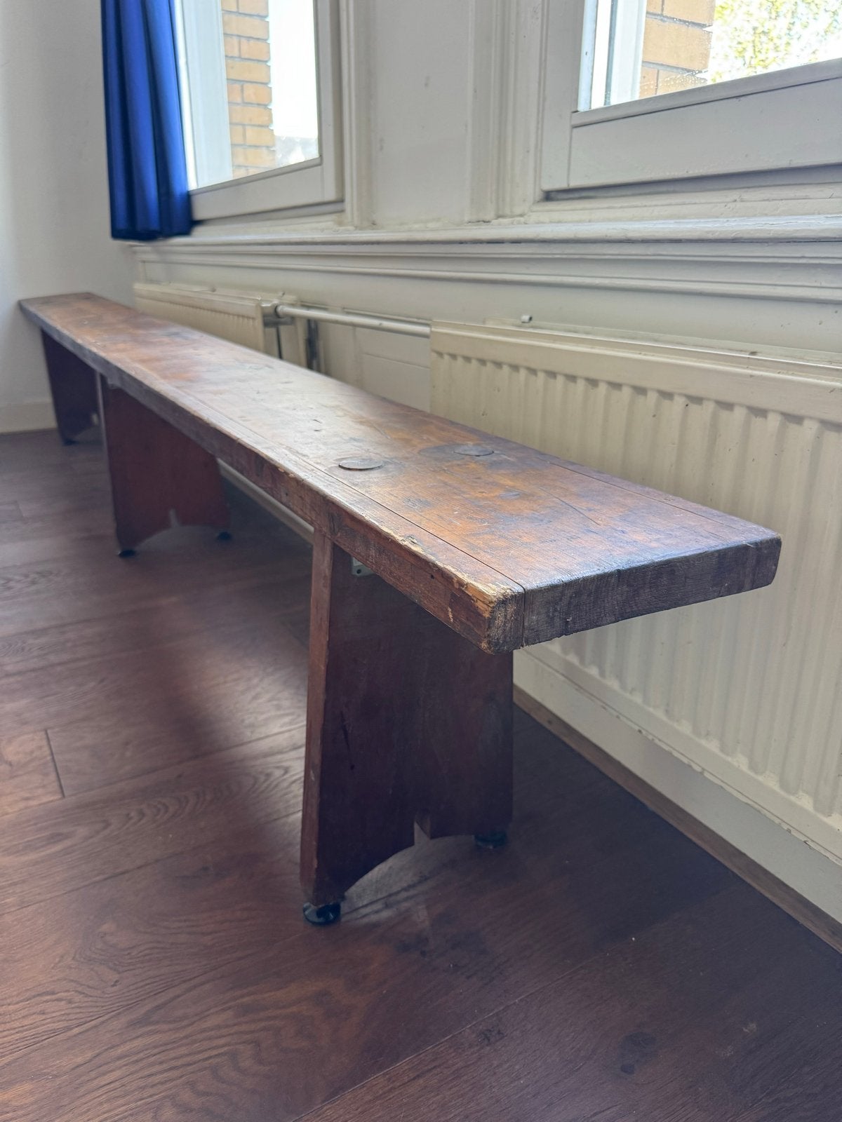 Vintage houten bank - 3 meter lang, Antiek en Kunst, Ophalen