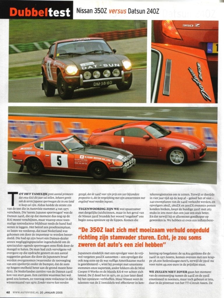 Autovisie dubbeltest Datsun 240 Z en Nissan 350 Z, Ophalen of Verzenden, Gelezen, Nissan