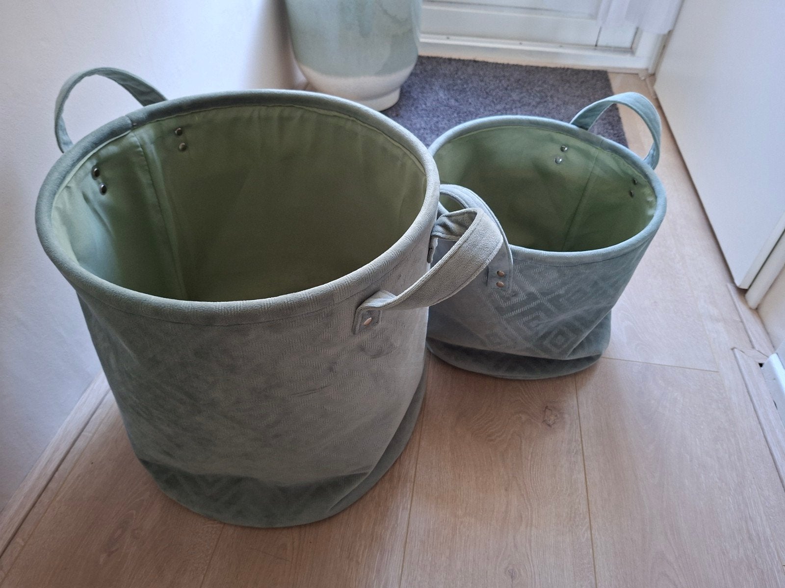 Set van 2 groene stoffen manden, Ophalen, Met handvatten, Gebruikt, Mand