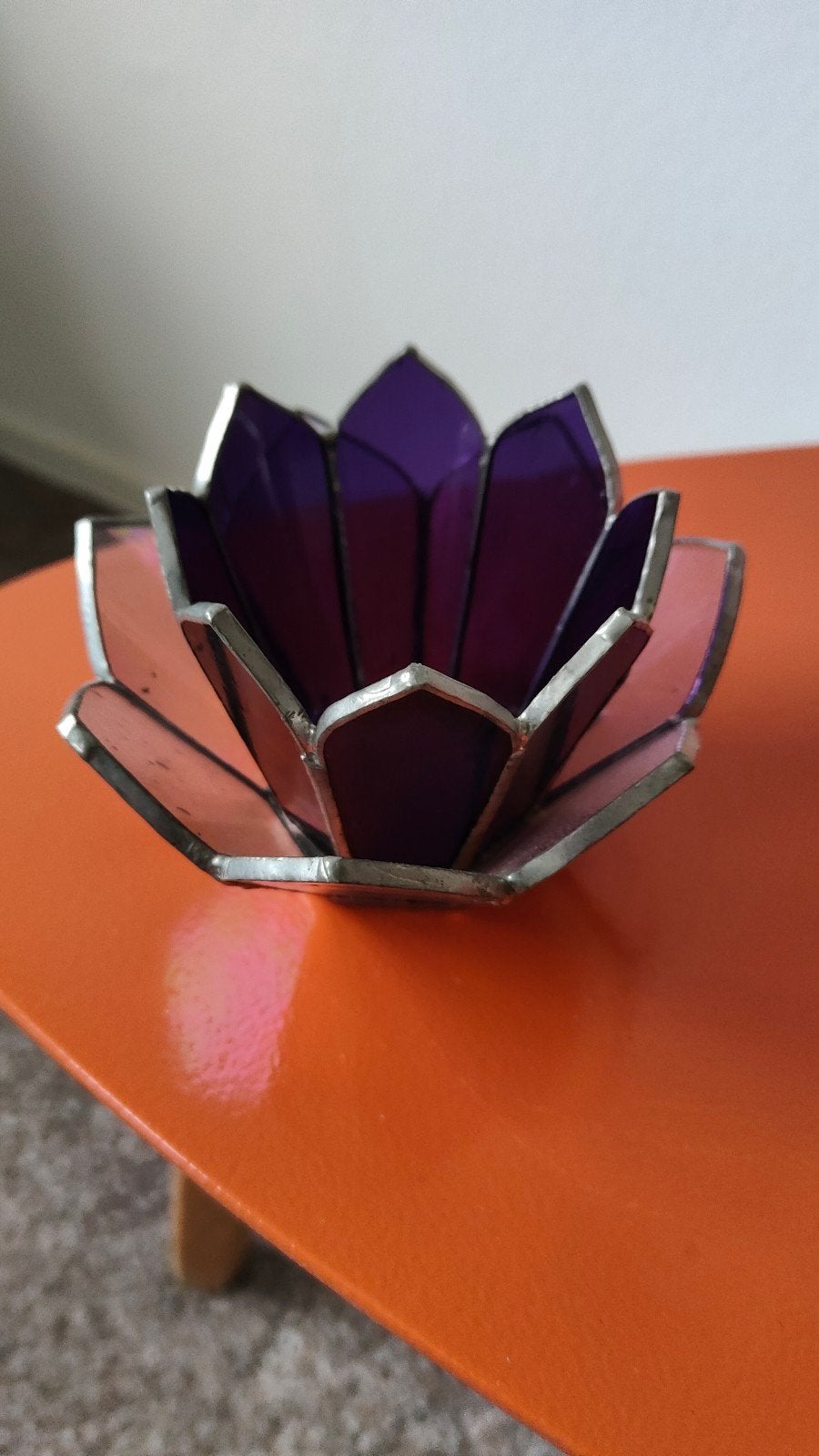 lotus sfeerlicht waxinelichtjes houder paars glas Tiffany, Ophalen of Verzenden
