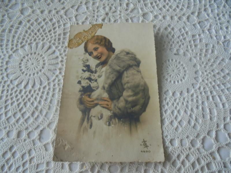 Oude ansicht kaart dame met bloemen, Antiek en Kunst, Ophalen of Verzenden