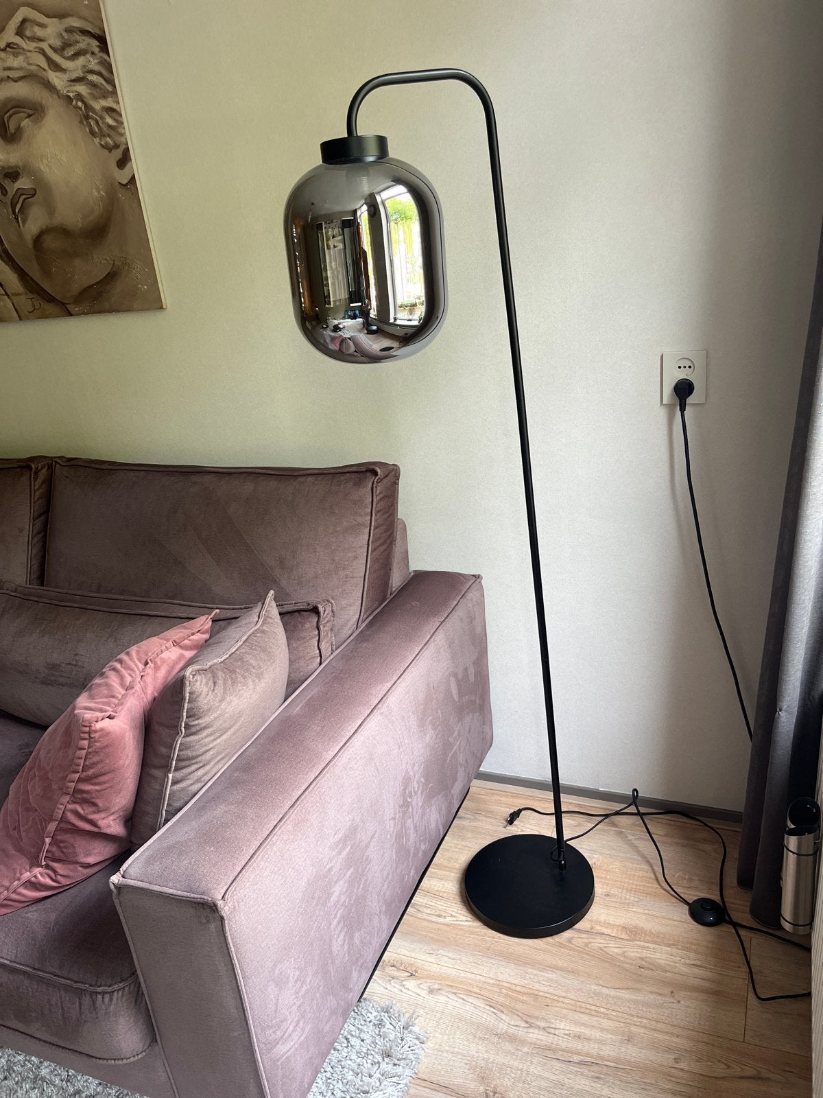 Moderne vloerlamp met rookglas kap, 150 tot 200 cm, E27 (groot), Ophalen of Verzenden, Glas