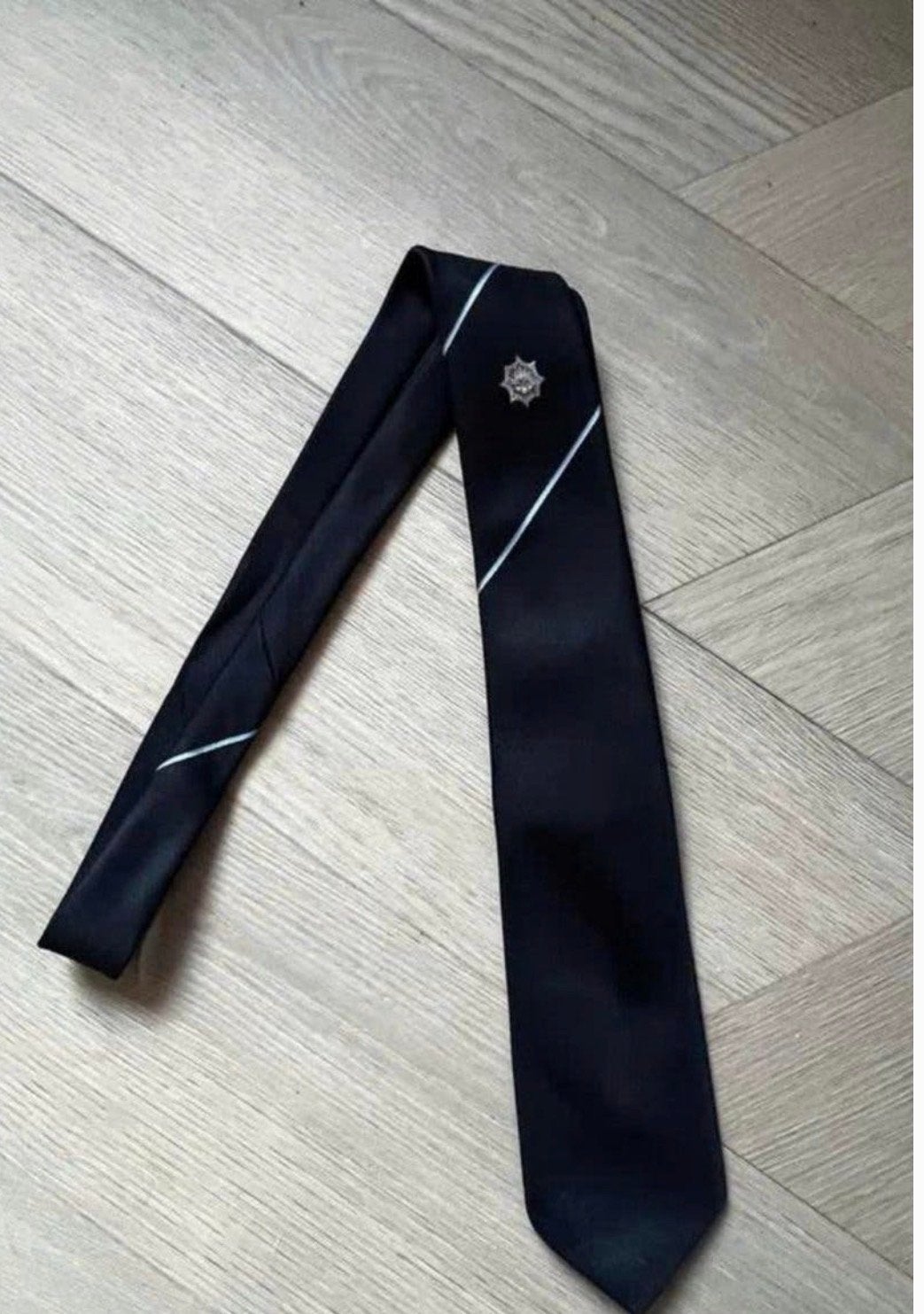 Vintage Korps Rijkspolitie Amsterdam stropdas, Ophalen of Verzenden, Zo goed als nieuw, Blauw, Met patroon