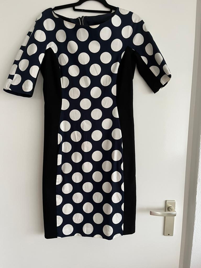 Vanilia Elements jurk navy wit polkadot – maat 36, Ophalen of Verzenden, Zo goed als nieuw, Blauw, Knielengte