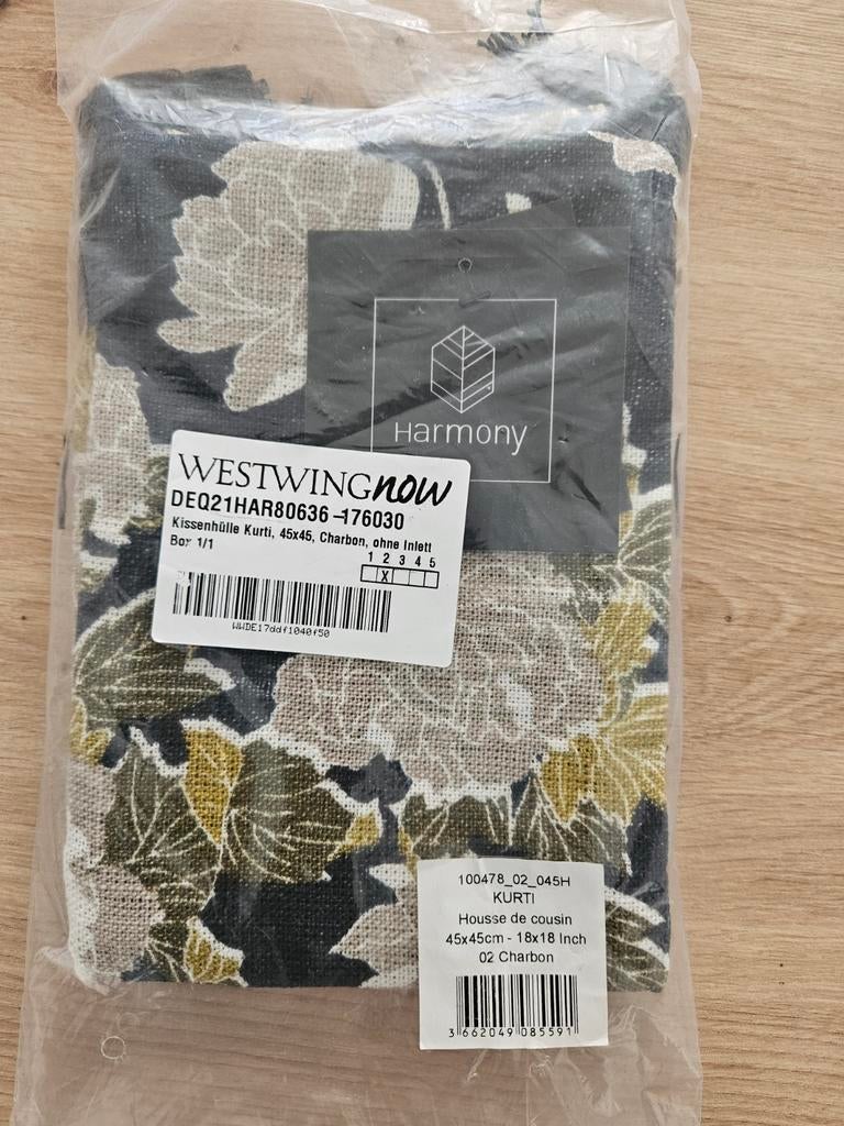 Harmony Kussenhoes Kurti 45x45 cm - Charbon, Ophalen of Verzenden, Nieuw, Grijs, Vierkant