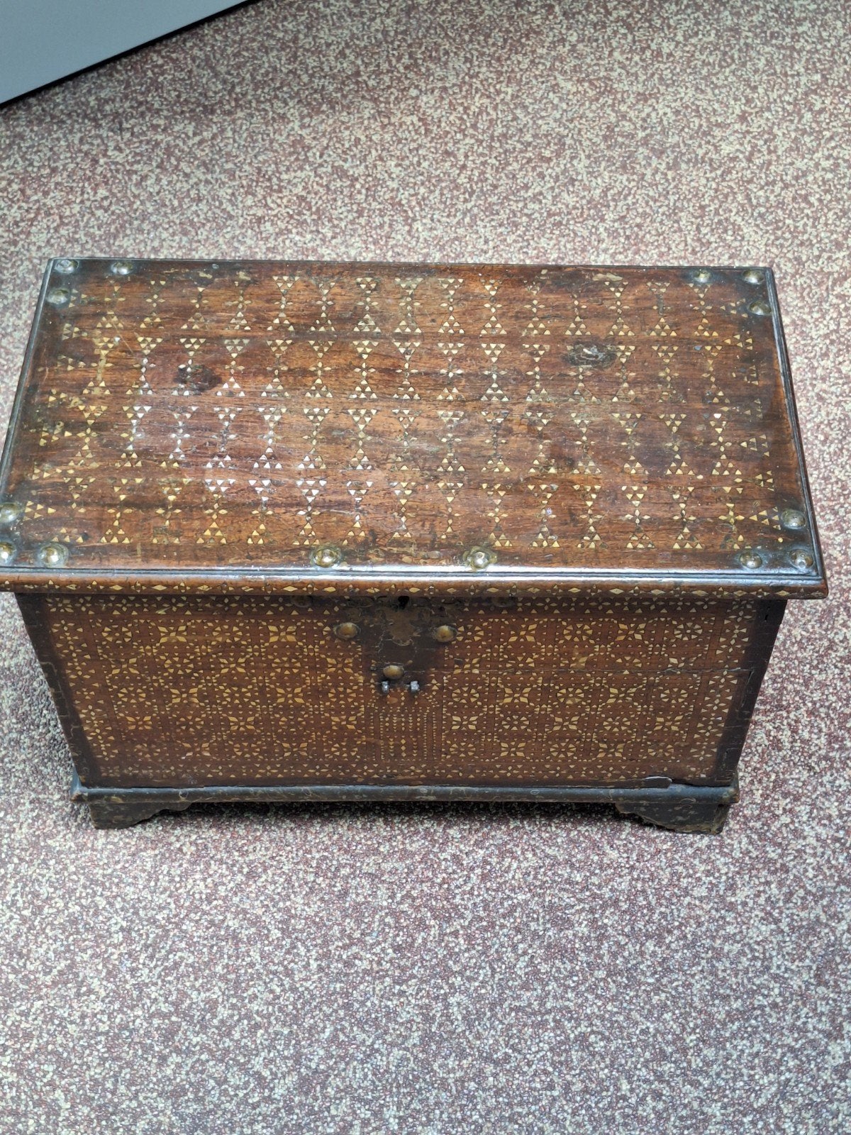 Koloniale Houten Document Kist met Parelmoer Inlegwerk, Ophalen, 50 tot 100 cm, Minder dan 50 cm