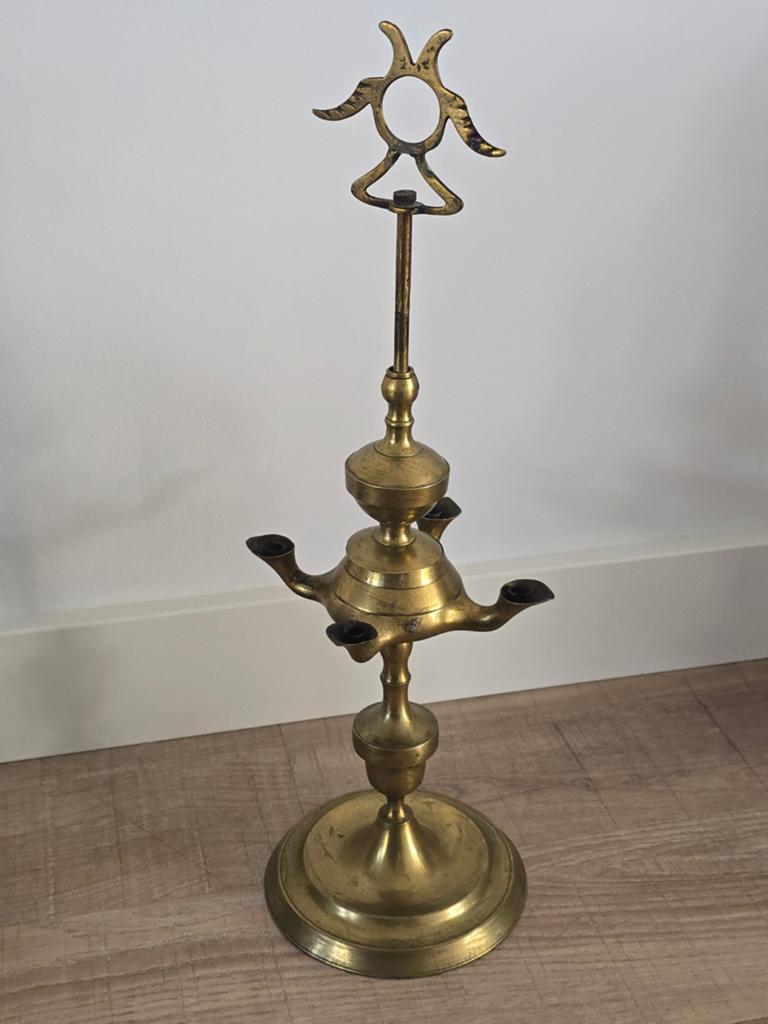 Antieke koperen Florentijnse olielamp 19e eeuw 4 tuiten €39, Antiek en Kunst, Antiek | Kandelaars, Ophalen of Verzenden, Koper of Brons