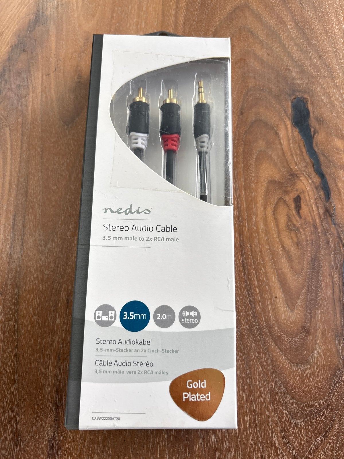 Nedis Stereo Audiokabel 3.5mm male to  2x RCA  male 2 meter, Ophalen of Verzenden, Nieuw, 2 tot 5 meter, Interlink-kabel