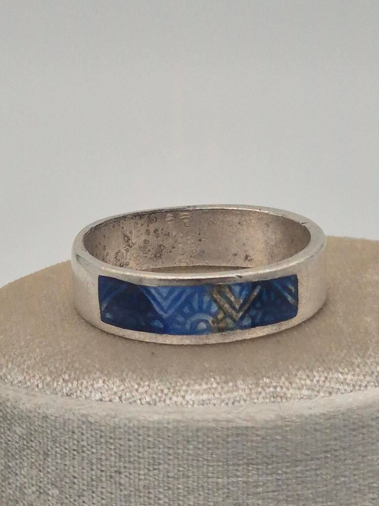 Oude Navajo ring met emaille 925 zilver maat 19, Gebruikt, Verzenden, 19 tot 20, Dame of Heer