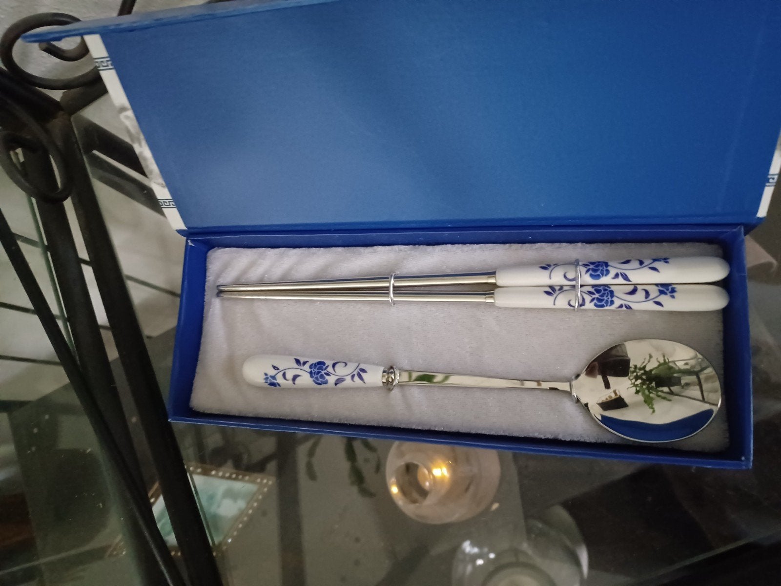 Prachtige doos eetstokjes en lepel, Ophalen of Verzenden, Nieuw, Rvs of Chroom