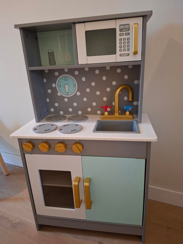 Houten speelkeuken met magnetron en oven, Ophalen, Gebruikt, Hout, Speelkeuken