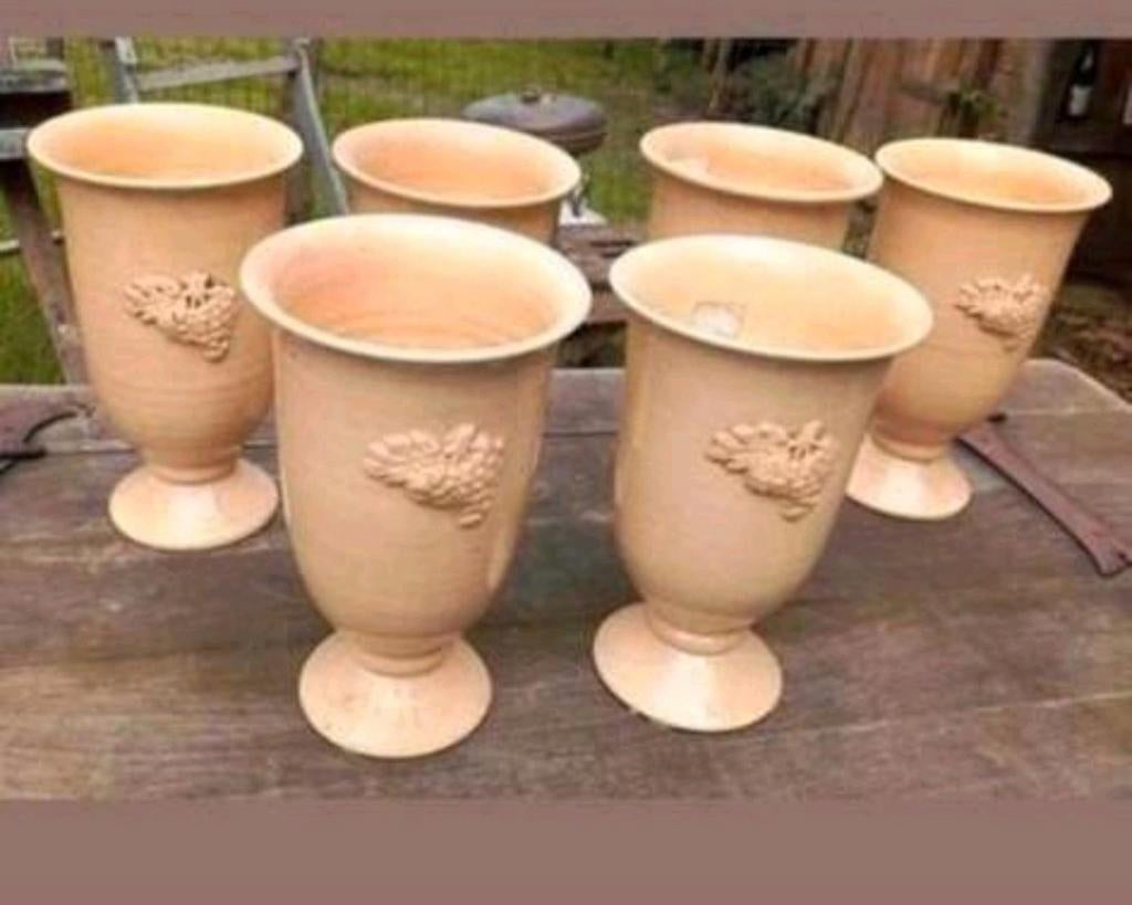 Set van 6 Vintage Aardewerk Bloempotten op Voet, Antiek en Kunst, Ophalen of Verzenden