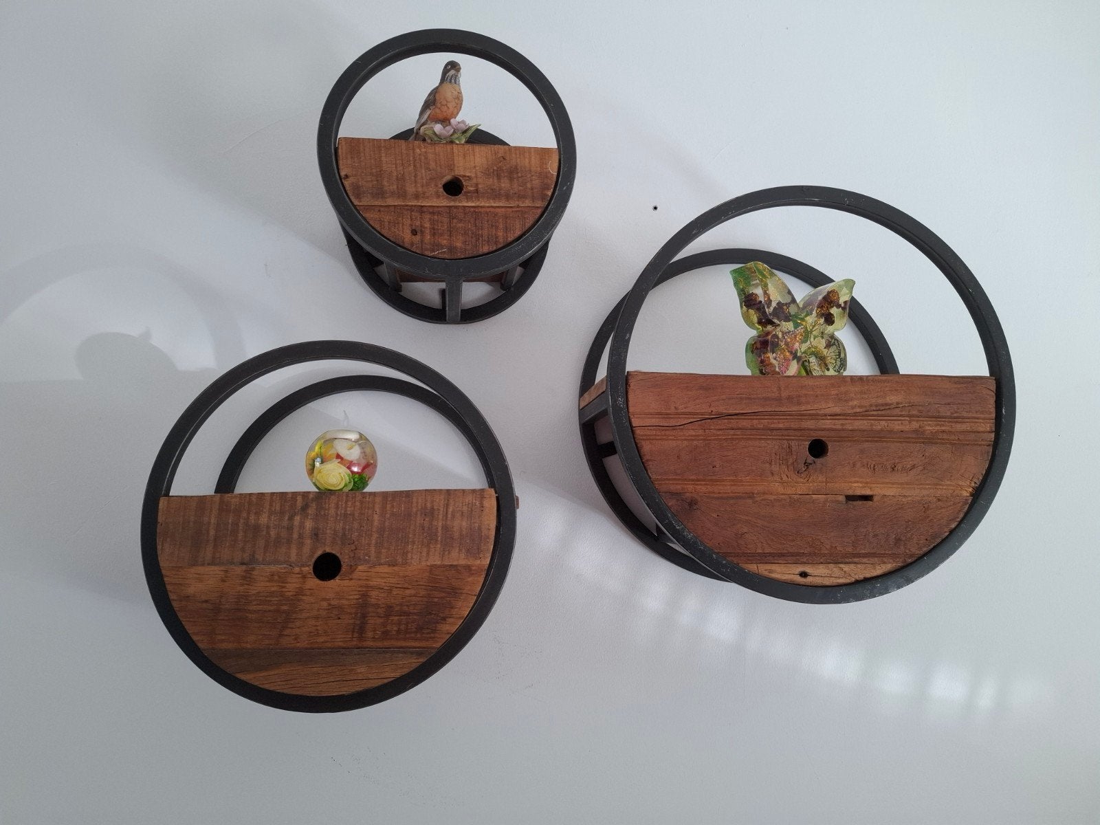 Set van 3 wandplanken met lades, hout en metaal, Ophalen