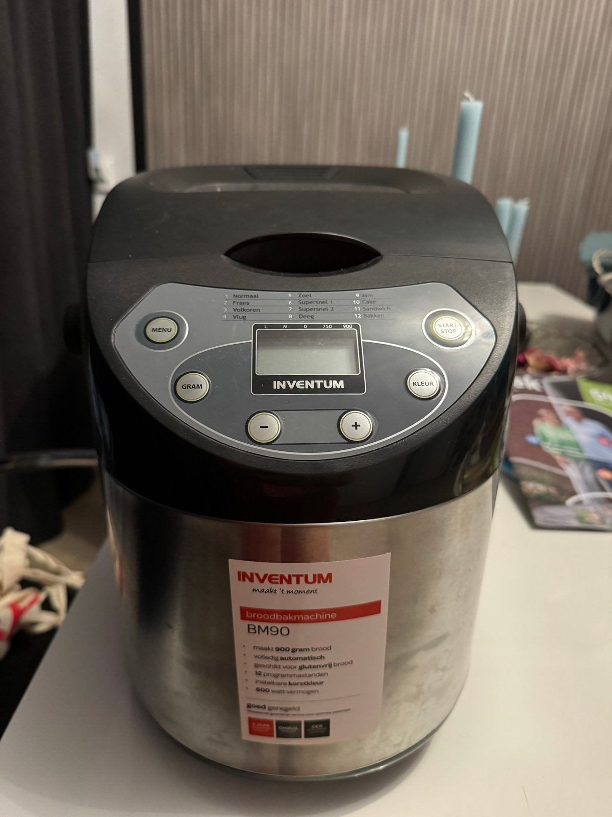 Inventum BM90 Broodbakmachine - Zo goed als nieuw, Met timer, Meer dan 10 programma's, 800 tot 1200 gram deeg, Nieuw