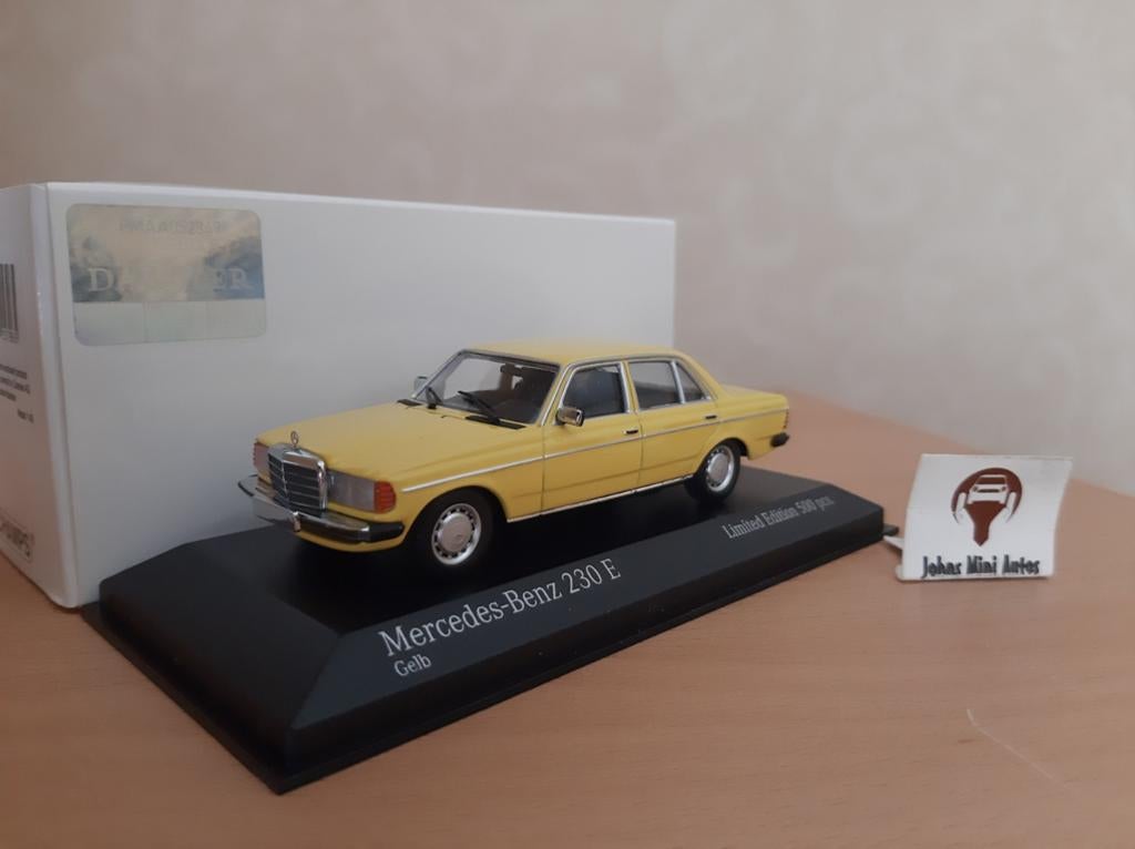 Mercedes Benz 230E (W123) 1982 geel van Minichamps 1:43, Minichamps, Auto, Nieuw, Ophalen of Verzenden