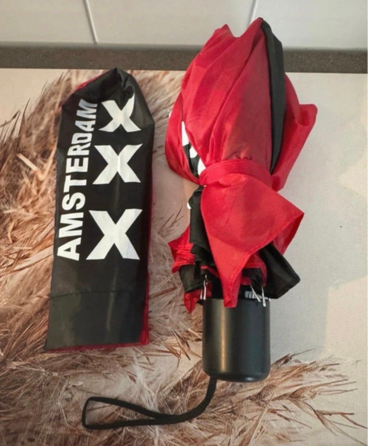 Compacte Amsterdam paraplu - Rood/Zwart met XXX logo, Ophalen of Verzenden, Nieuw, Rood